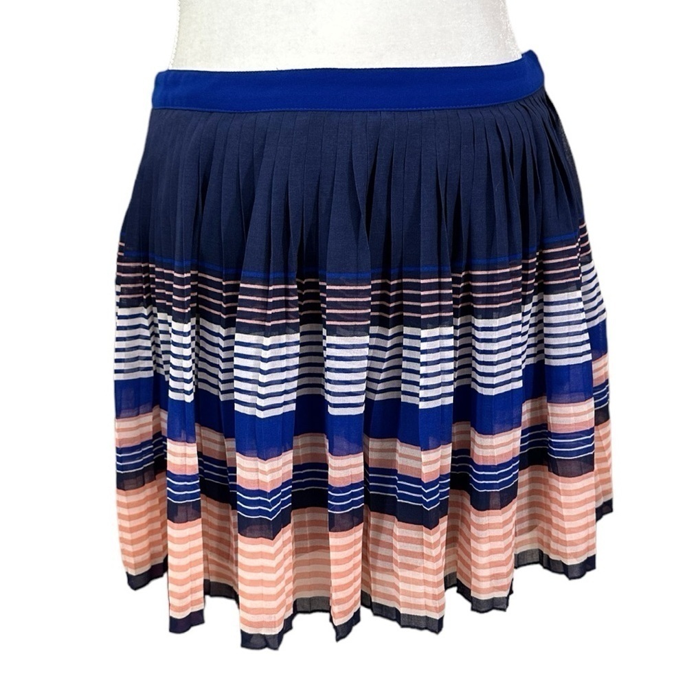 🌸American Eagle- A Line Blue Peach Striped Accordion Skirt- Size 6